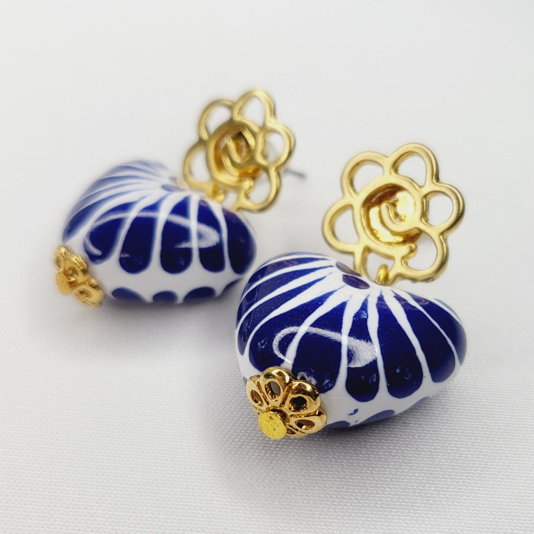 Aretes Corazón Talavera Azul