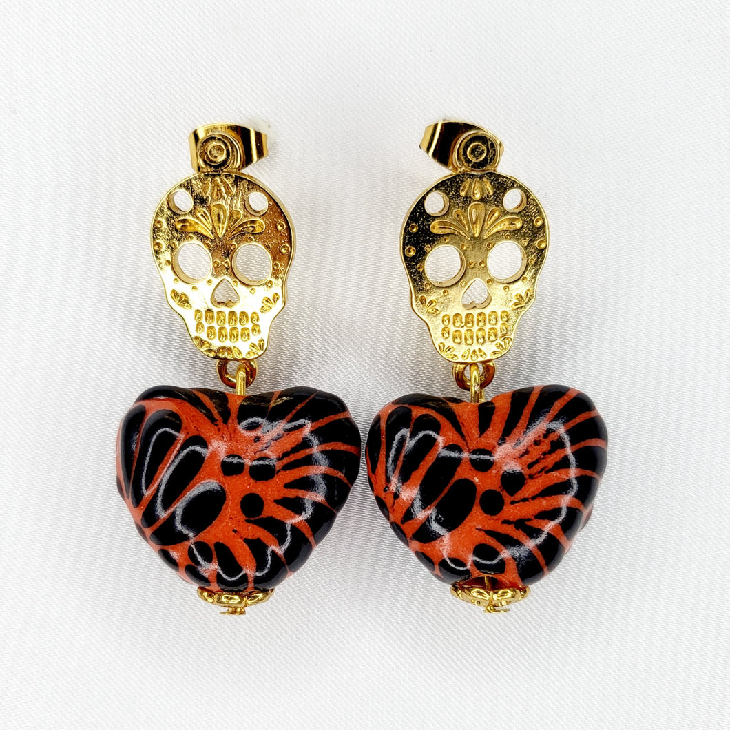 Calaveras Doradas Corazón Talavera Naranja